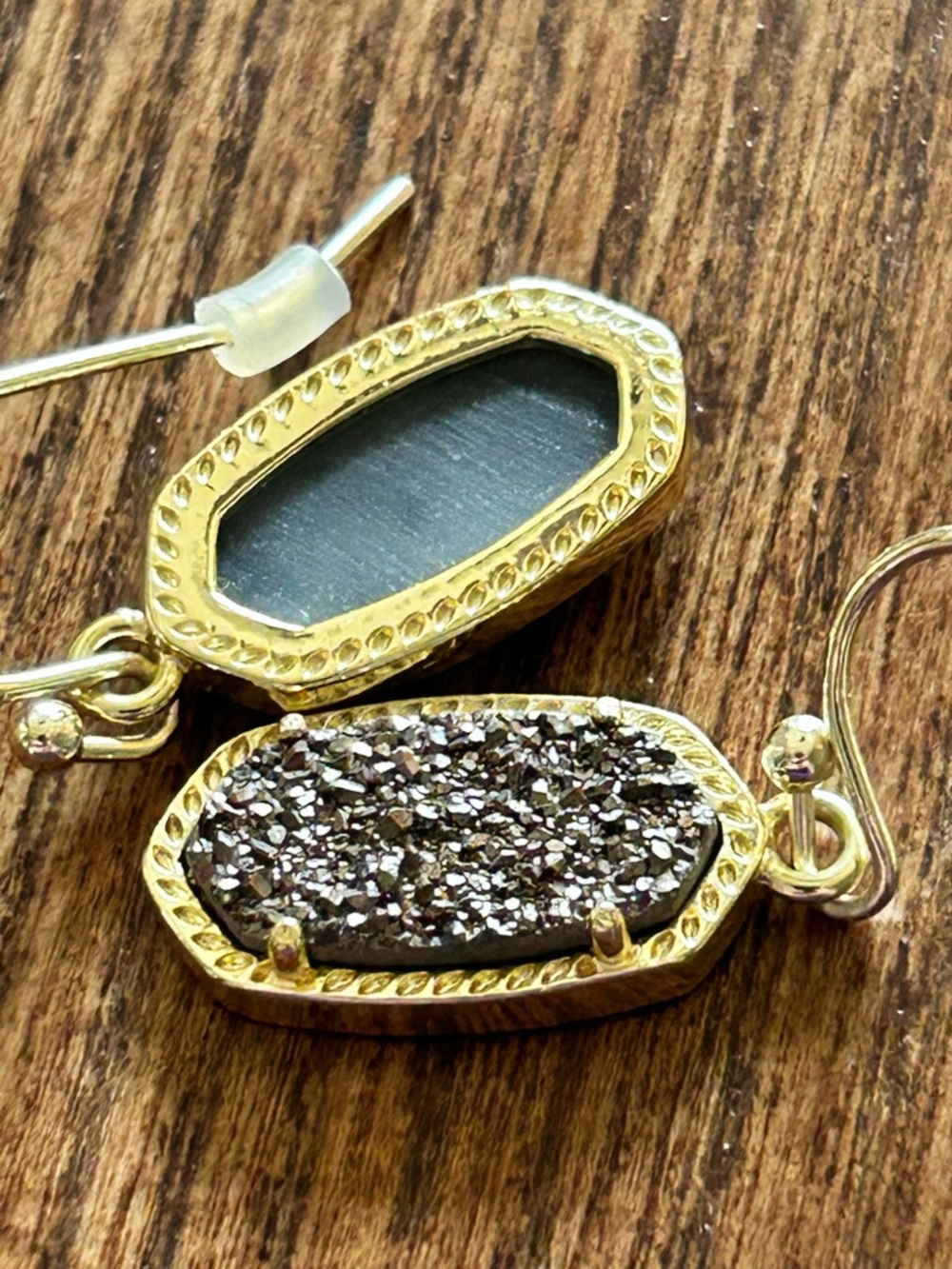 Kendra Scott Lee Oval Drusy Drop Pierced Earrings Gold Platinum - Picture 3 of 7